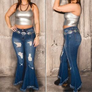 Lucky & Blessed Light Wash Distressed Flare Jeans NWT